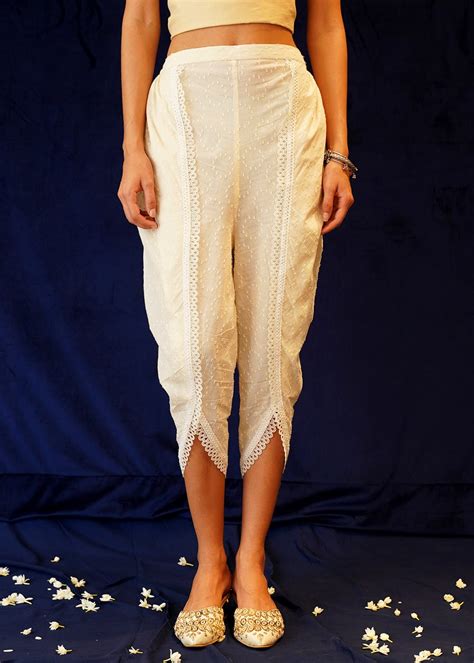 Get Lace Detail Self Textured Tulip Pants at ₹ 1850 | LBB Shop