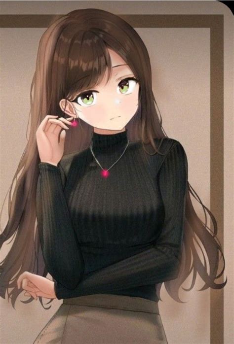 Pretty Anime Girl With Brown Hair And Brown Eyes