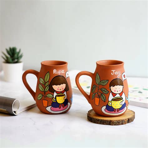 Buy Handpainted Terracotta Mug With Tea / Coffee Lovers Avatar ...