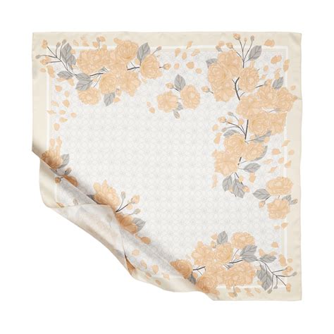 Cream Sakura Monogram Silk Twill Scarf | Ipekevi