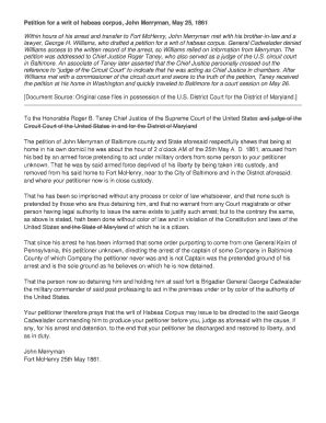 Fillable Online Petition for a writ of habeas corpus, John Merryman ...