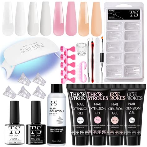 THR3E STROKES Poly Nail Extension Gel Kit with UV LED Lamp, Slip ...