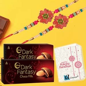 Ascension 2 Flower Kundan Meena Rakhi for Brother & 2 Dark Fantasy ...