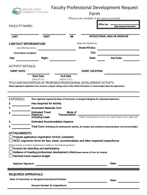 Fillable Online Faculty Professional Development Request Form Fax Email ...