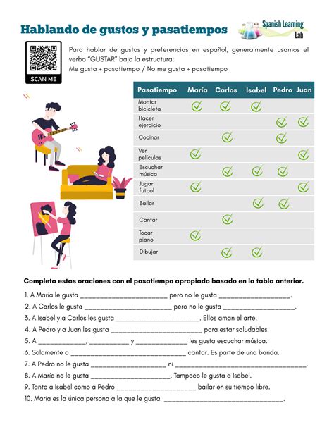 Pasatiempos y Gustos en Español - Ejercicios en PDF - Spanish Learning Lab