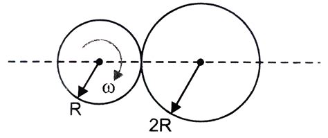 Two discs of radii `R and 2R` are pressed against eachother. Initially ...