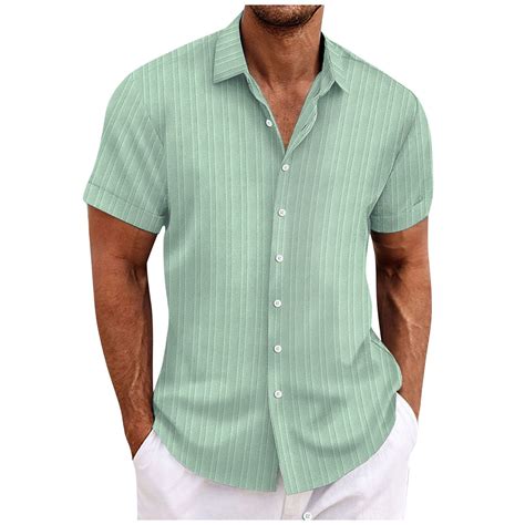 Huresd Men's Casual Stylish Short Sleeve Button-Up Striped Dress Shirts ...