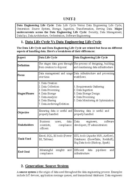 Data Engineering Life Cycle: Key Concepts and Practices (DE UNIT-2 ...
