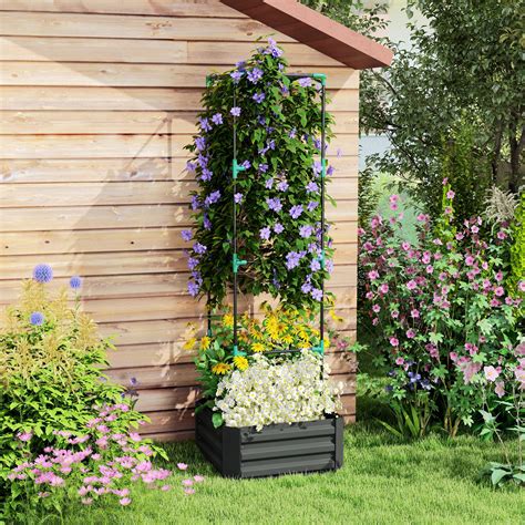 Arlmont & Co. Shanav Metal Outdoor Raised Garden Bed with Trellis ...