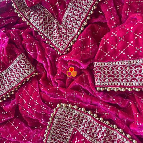 Bridal Sama Pink Embroidered Sequin Velvet Dupatta – anokherang