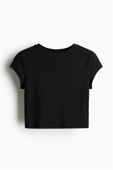 Cropped cotton top - Black - Ladies | H&M IN