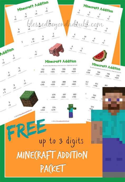 Image result for Minecraft Math Addition Sheet