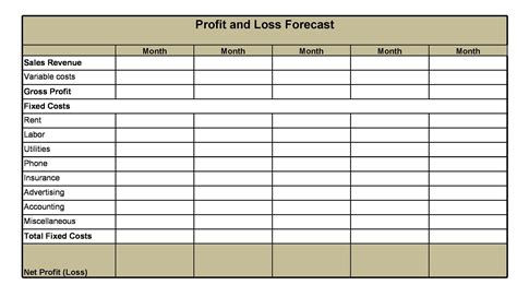profit and loss statement template printable
