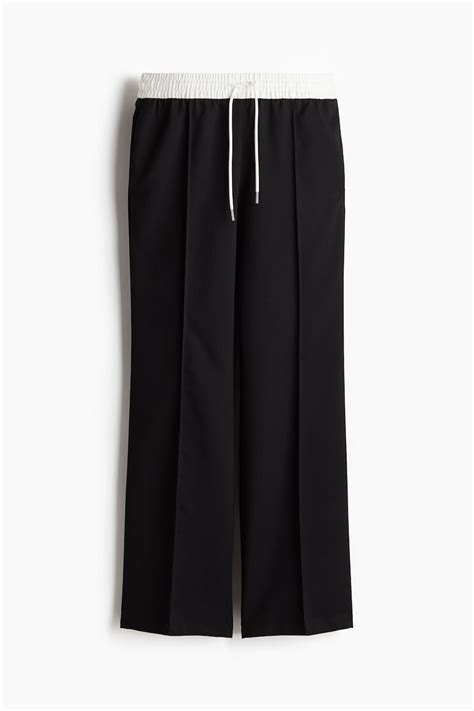 Crease-leg drawstring trousers - Black/White - Ladies | H&M IN