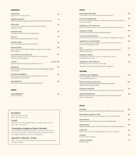 Menu at Lupo Pasta Fresca restaurant, Warsaw