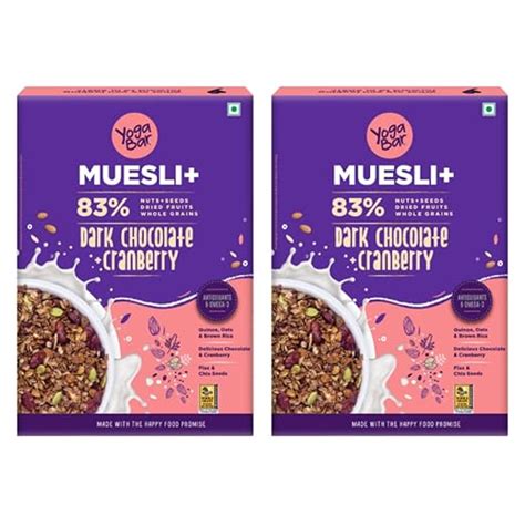 Yogabar Wholegrain Breakfast Muesli 1kg (500g x 2), Dark Chocolate ...