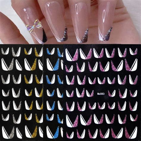 French Nail Art Stickers Decals Self-Adhesive 8 Sheet V Design Manicure ...