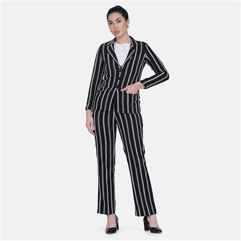 Black Striped Women's Formal Poly Crepe Pant suit – The Ambition Collective