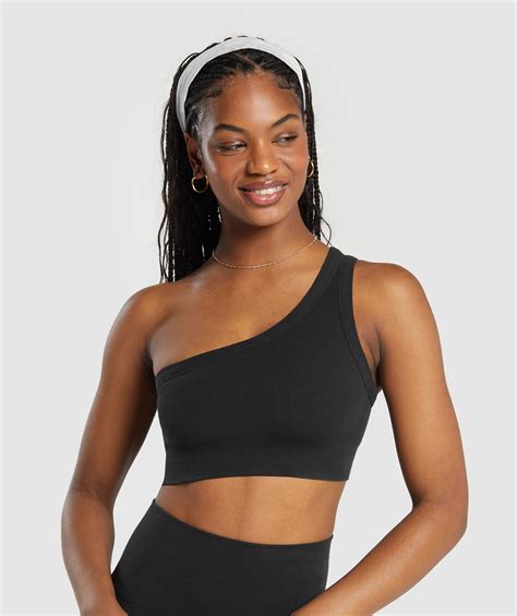 Gymshark Ribbed Cotton Seamless One Shoulder Bra - Black | Gymshark