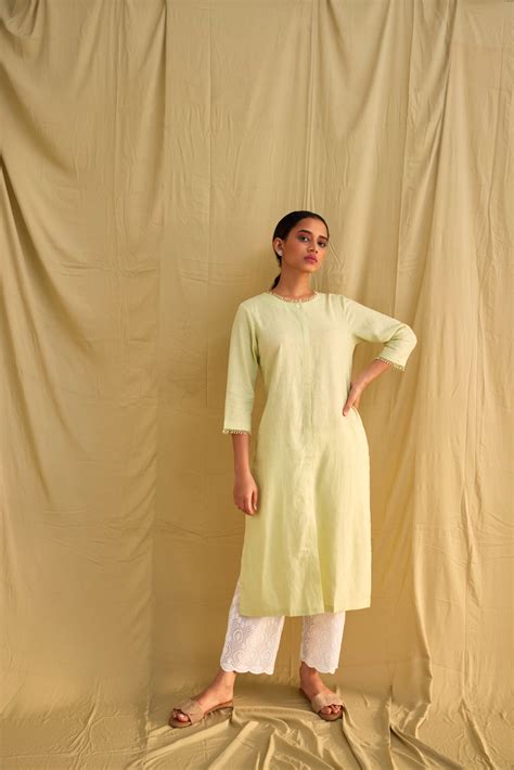 Rozana Linen Kurta Matcha Green – Bombay Bloom