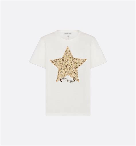 T-shirt ricamata Jersey di cotone e lino bianco con motivo Dior Around ...