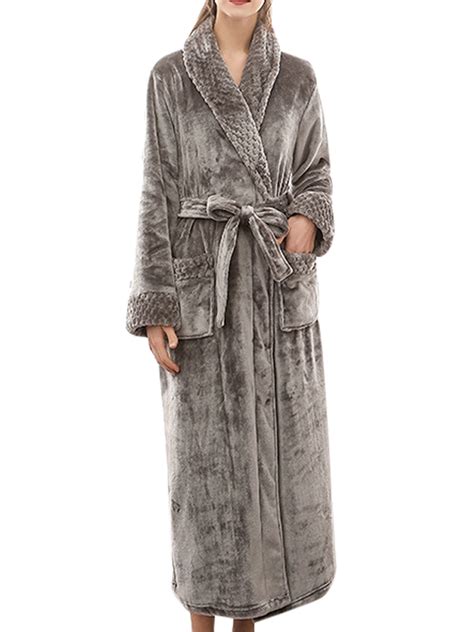 Lumento Long Bath Robe for Womens Warm Fleece Bathrobes Nightgown ...