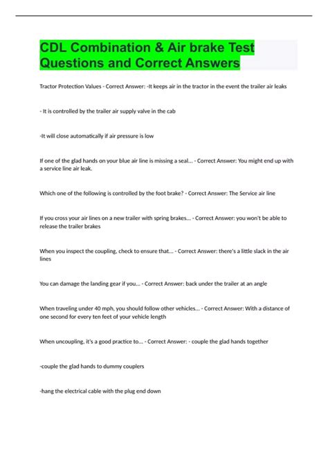 CDL Combination & Air brake Test Questions and Correct Answers - Cdl ...