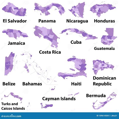 Vector Maps of Central American and Caribbean Countries with Administrative Divisions Regions ...