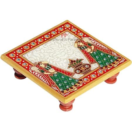 Handicrafts Paradise Peacock Design Painted Marble Chowki (10.2 cm x 10 ...