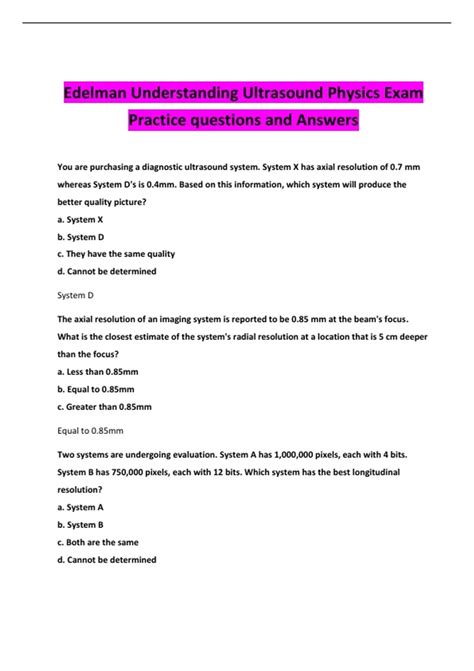 Edelman Understanding Ultrasound Physics Exam Practice questions and ...