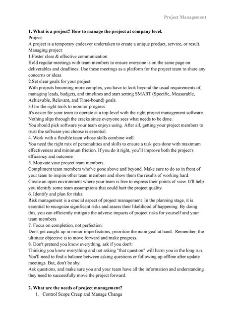 PM Unit 1 - What is a project? How to manage the project at company ...