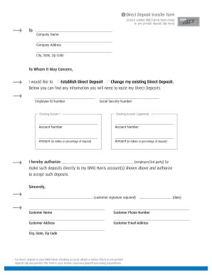 BMO Harris Bank Direct Deposit Transfer - Blank Fillable Template ...
