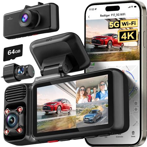 Amazon.com: REDTIGER 4K 3 Channel Dash Cam, 5G WiFi Front and Rear ...