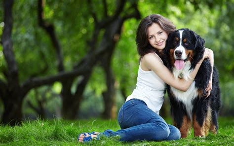 Woman and Dog in Nature - HD Wallpaper