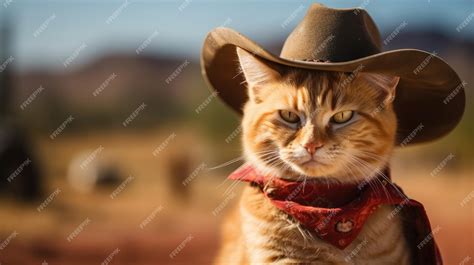 Premium Photo | Ginger cat in a cowboy hat closeup