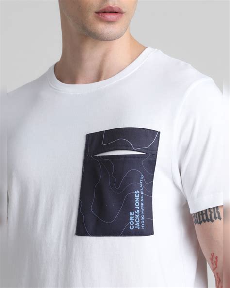 White Pocket Detail Crew Neck T-shirt