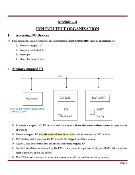 DDCO Module 4 - Module – 4 INPUT/OUTPUT ORGANIZATION I. Accessing I/O ...