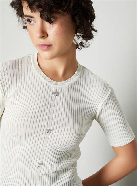 Buy Women Ribbed Top with Bow Details Online at just Rs. 999.0 ...