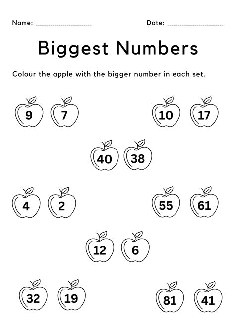 colour and circle the bigger number worksheet for kindergarten ...