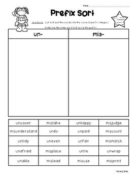 un- and mis- Prefix Sorting Worksheet - Prefixes and Suffixes by 4 ...