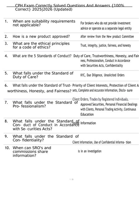 CPH Exam Correctly Solved Questions And Answers {100% Correct} 2025 ...