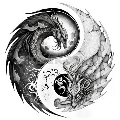 Yin & Yang Dragons Tattoo Design - Download High Resolution Digital Art ...