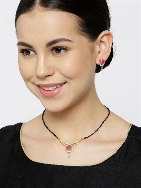 Designer Floral Goldplated Pink Stone Studded Mangalsutra Set For Wome ...