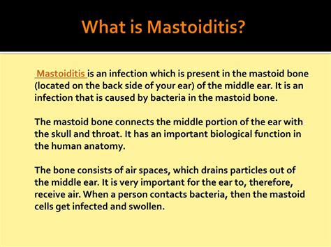 PPT - Mastoiditis: Causes, Symptoms, Daignosis, Prevention and Treatment PowerPoint Presentation ...