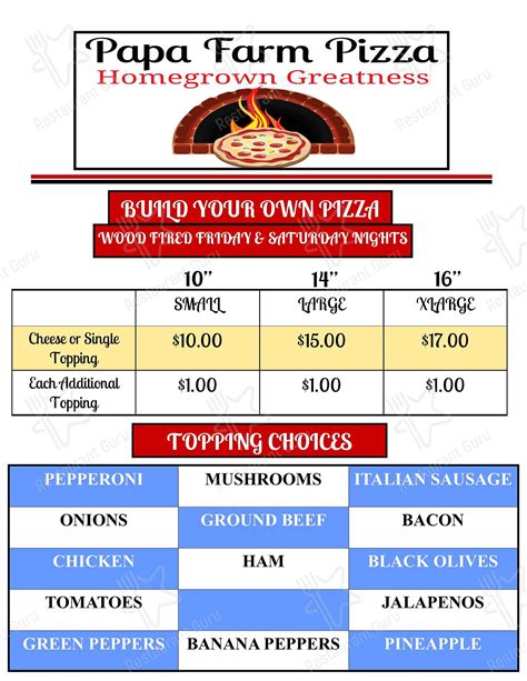 Menu at Five Star of Knox, Knox