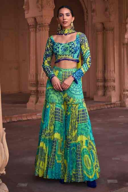 Buy Yellow Crepe, Georgette Sequins, Embroidery Sweetheart Neck Blouse ...