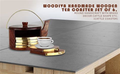 Woodiva Handmade Rosewood Kettle-Shaped Coaster Set – Set of 6 Wooden ...
