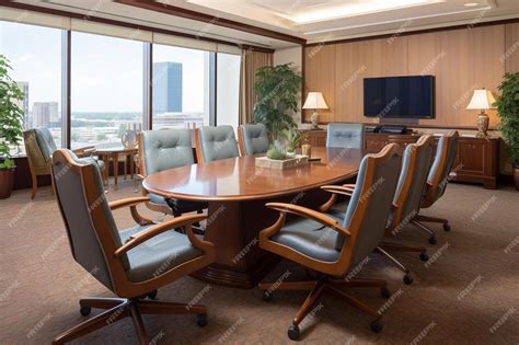 A conference room with a large conference table and chairs | Premium AI ...