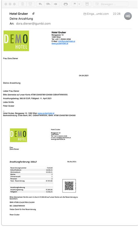 Hotelrechnung mit QR-Code: "Zahlen mit Code"