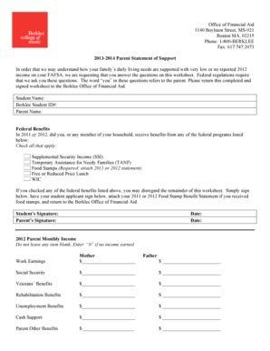 Fillable Online berklee 1314 Parent bStatementb of bSupportb - berklee ...